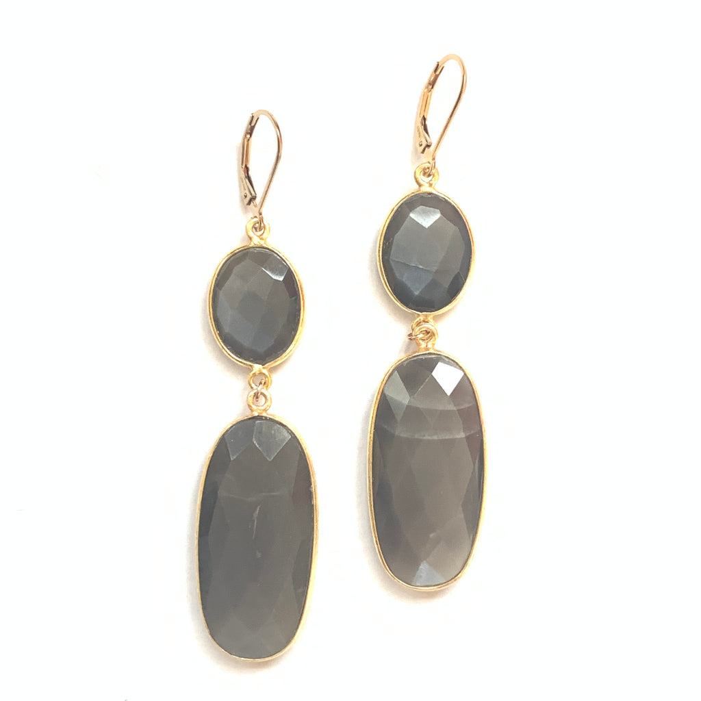 Solid Design Studios Platinum Grey Moonstone Double Oval Earrings