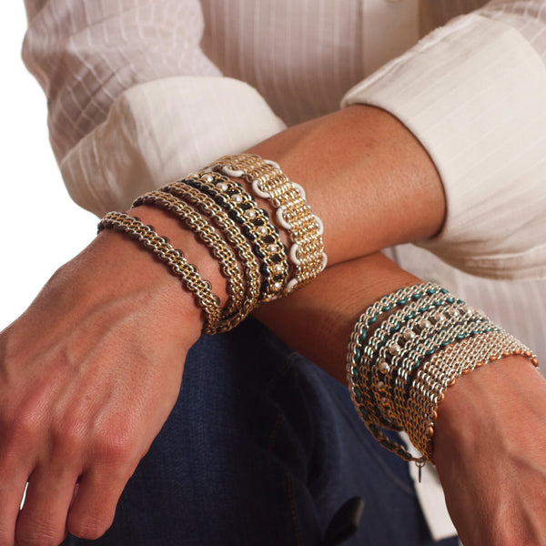 Braemar Wrap Bracelet - Sterling Silver and 14-Karat-Gold-Filled Chain on Bronze Leather