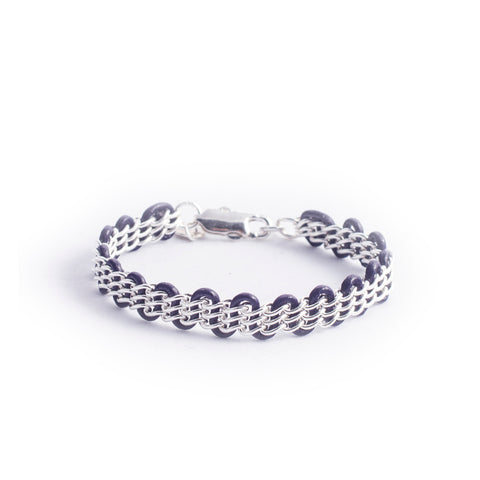 Cornelia Bracelet — Sterling Silver Chain on Indigo Leather