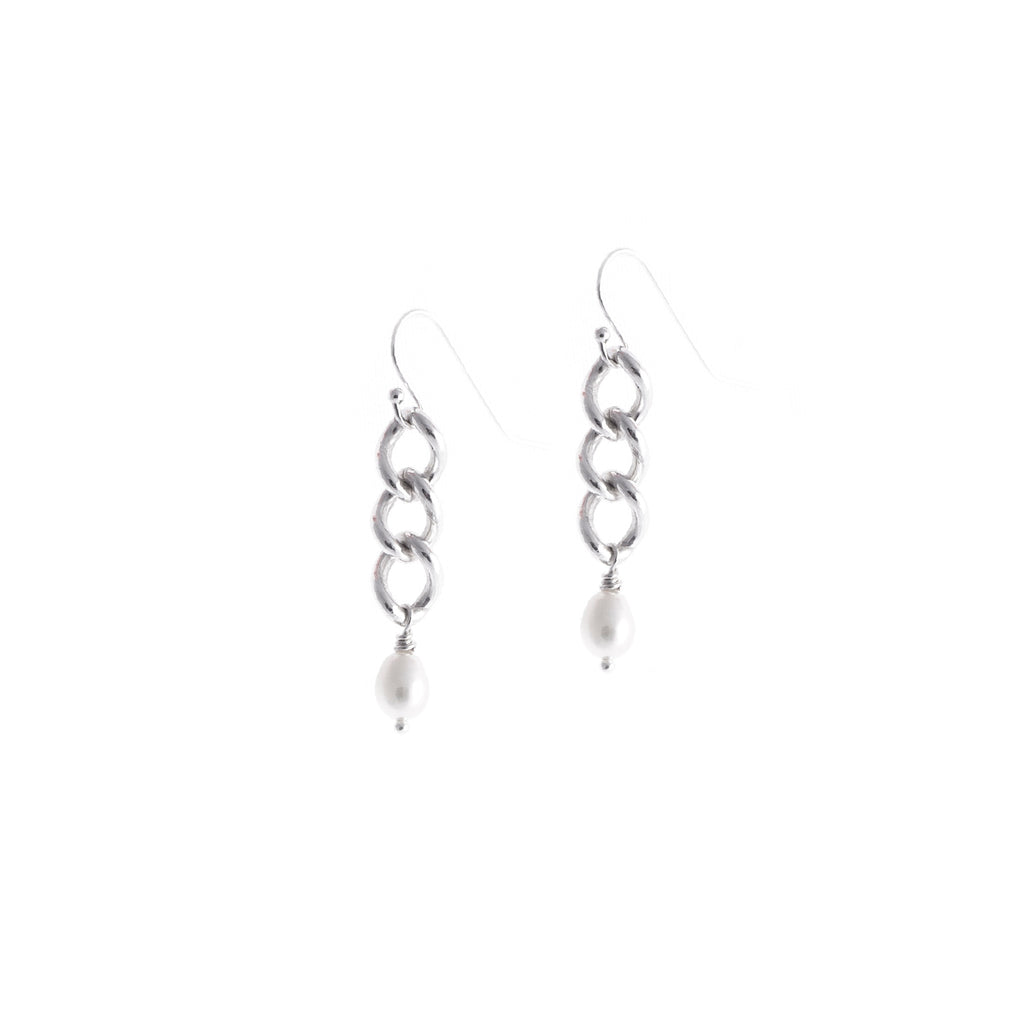 Gleason I Earrings — Sterling Silver Chain With Ivory Pearls