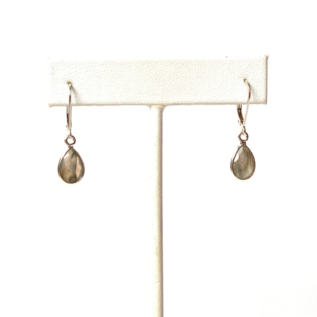 Solid Design Studios Small Faceted Bezeled Labradorite Earrings on Sterling Silver
