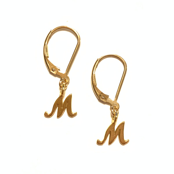 Initial Earrings M Gold Vermeil Solid Design Studios