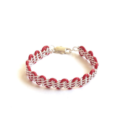 Solid Design Studios Cornelia Bracelet — Sterling Silver Chain on Red Leather