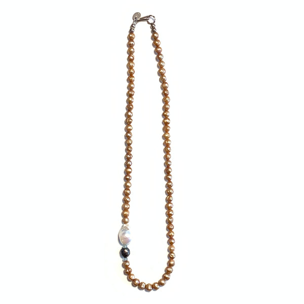 Solid Design Studios Copper Faceted Freshwater Pearl Necklace With Ivory Ultra Baroque Pearl