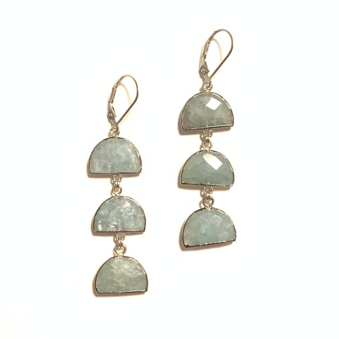 Solid Design Studios Aquamarine & Sterling Silver Triple Half Moon Earrings