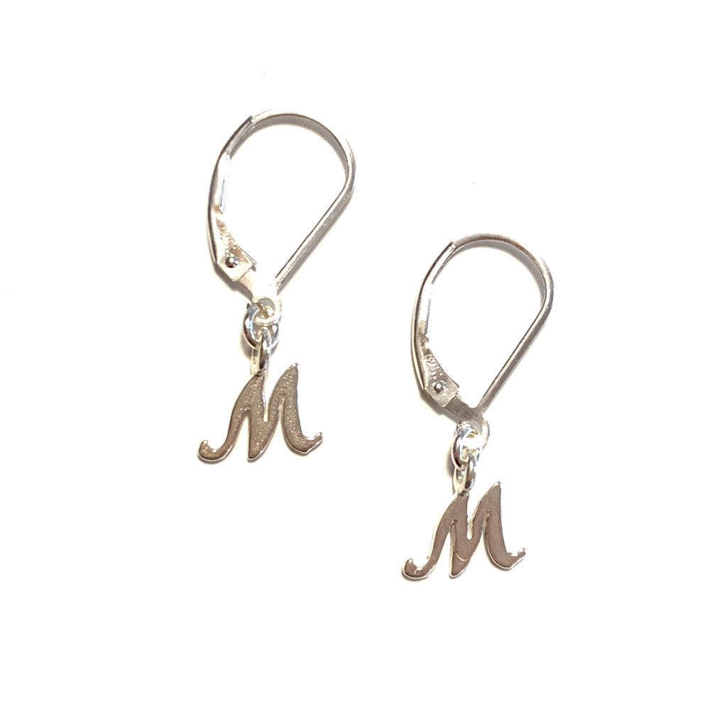 Initial Earrings – M – Sterling Silver
