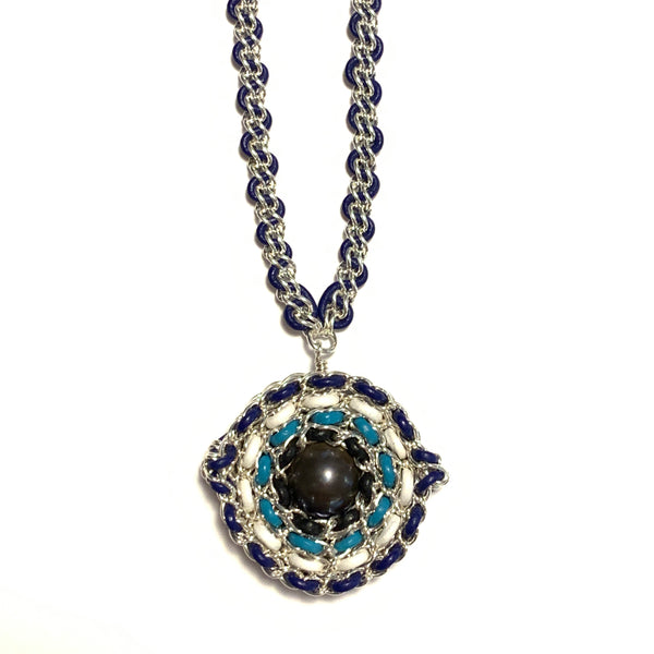Solid Design Studios Sterling Silver, Peacock Pearl & Leather Evil Eye Necklace