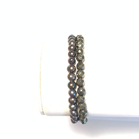 Solid Design Studios Dawson Wrap Bracelet — Peacock Pearl & Faceted Pyrite