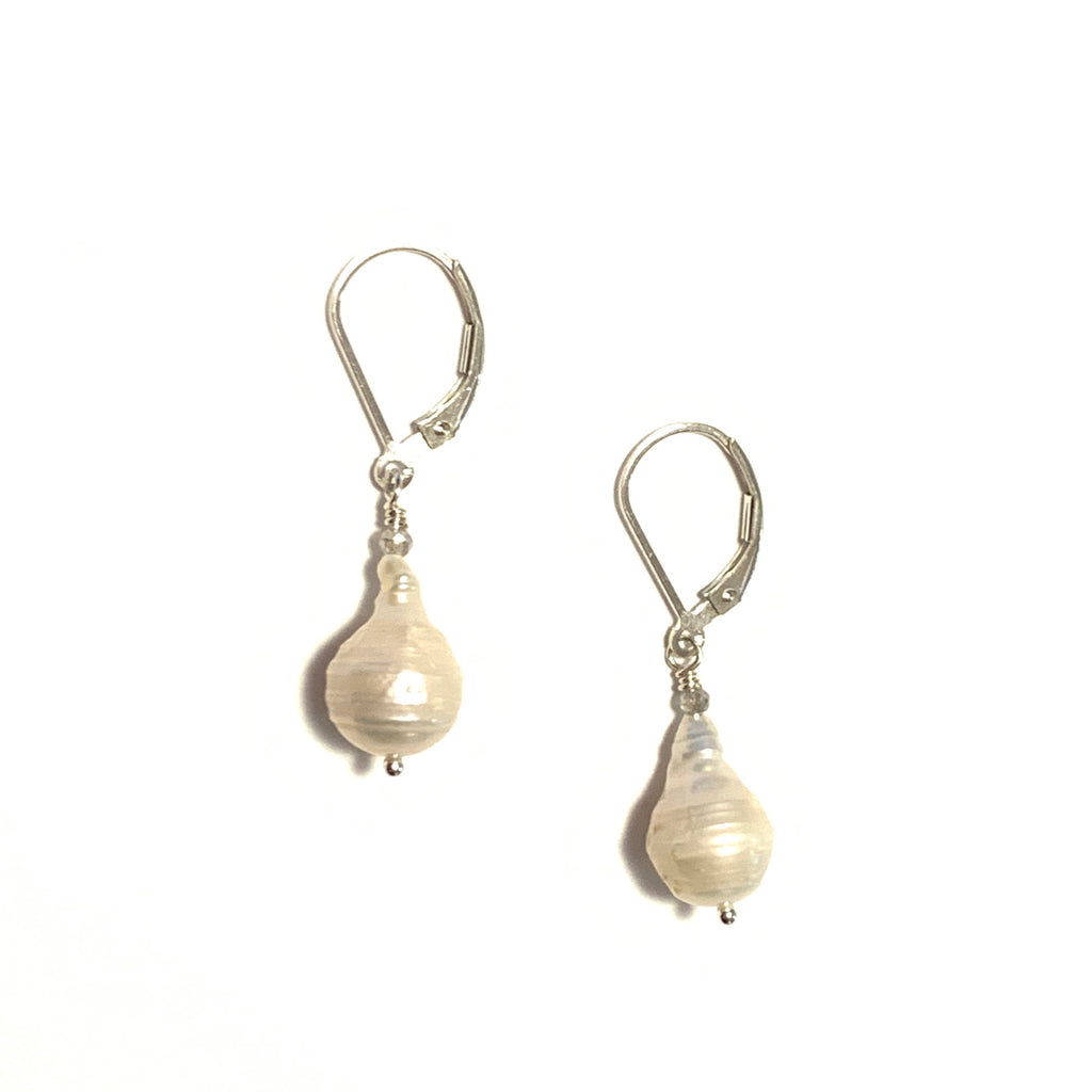 Solid Design Studios Small Ringed Baroque Pearl Earrings With Labradorite on Sterling Silver