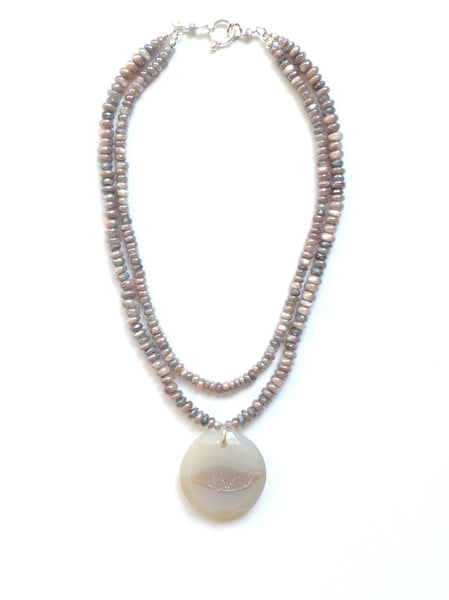 Strand Moonstone & Labradorite Necklace With Druzy Pendant