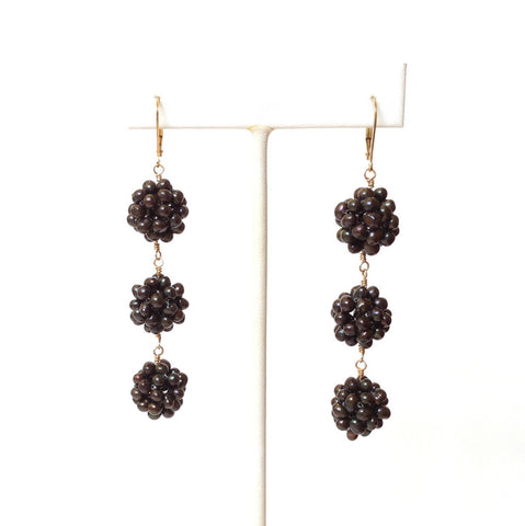 Blackberry Triple Drop Freshwater Pearl Earring