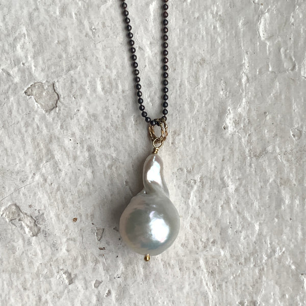 Ultra Baroque Pearl Necklace - Ivory Pearl on 32 1/2-Inch Oxidized Sterling Chain