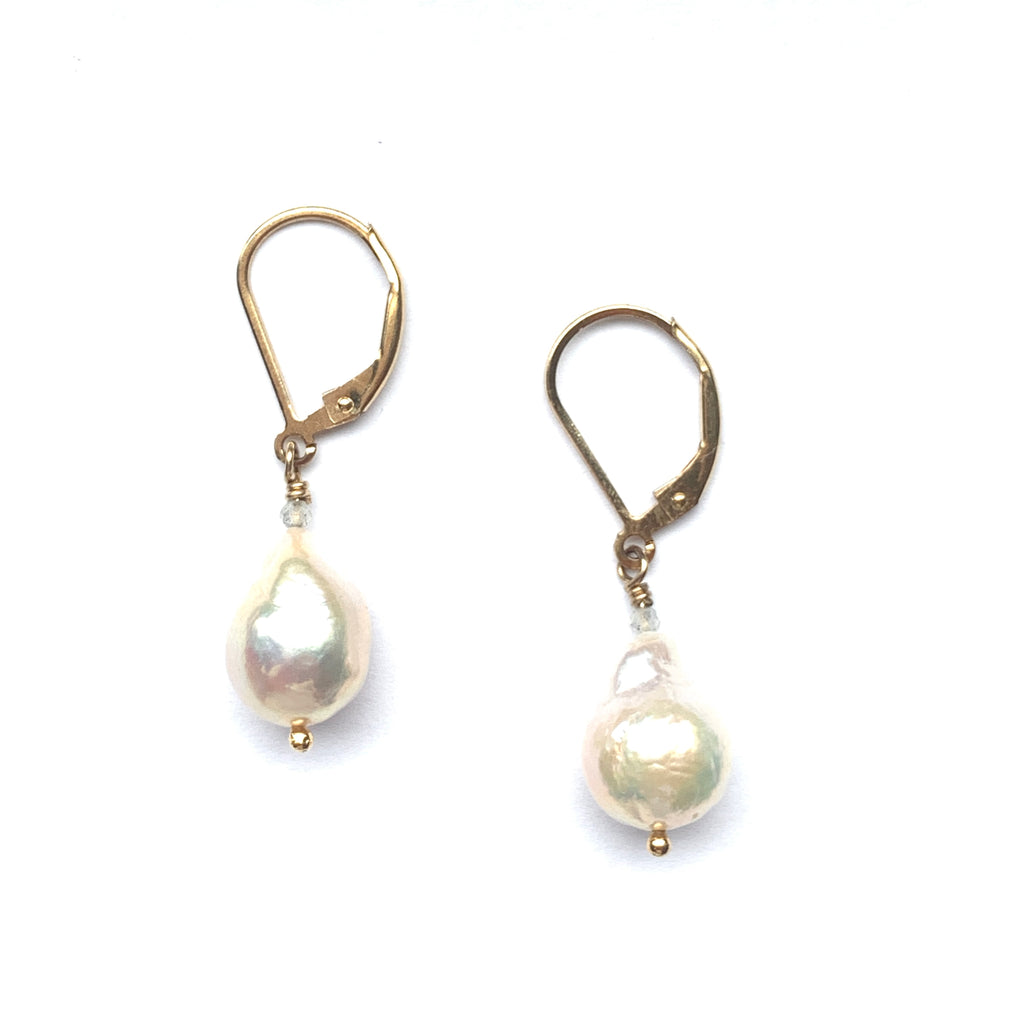 Small Baroque Pearl Earrings With Labradorite on 14k Gold Fill