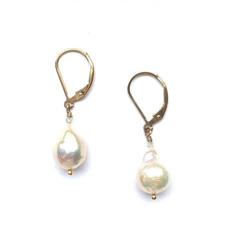 Small Baroque Pearl Earrings With Labradorite on 14k Gold Fill
