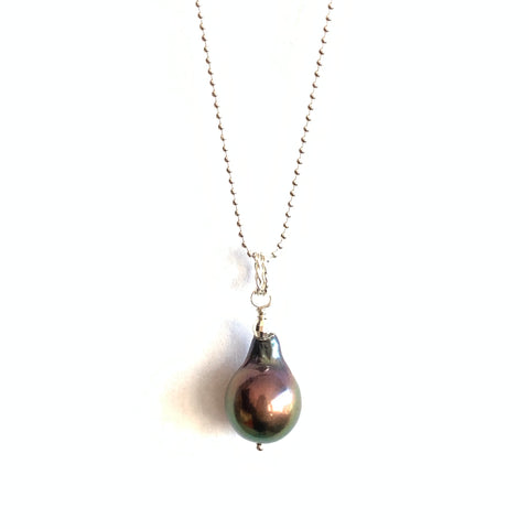 Solid Design Studios Ultra Baroque Pearl Necklace - Peacock Pearl on 19-Inch Sterling Chain
