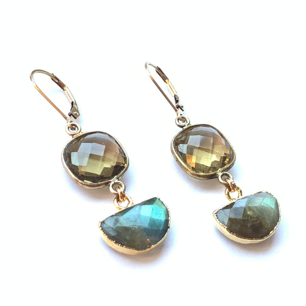 Solid Design Studios Labradorite & Smoky Quartz Double Drop Earrings