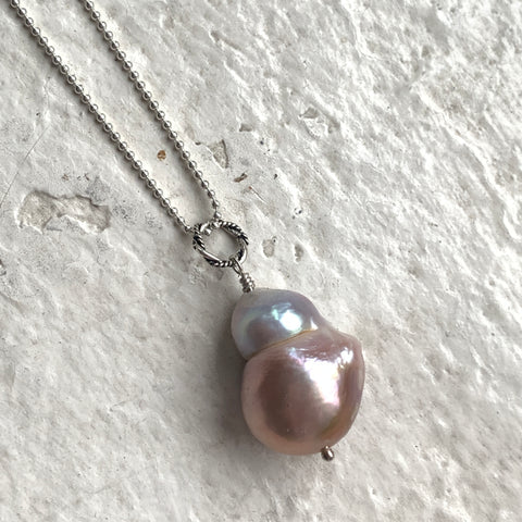 Ultra Baroque Pearl Necklace - Iridescent Pearl on 33 3/4-Inch Sterling Chain