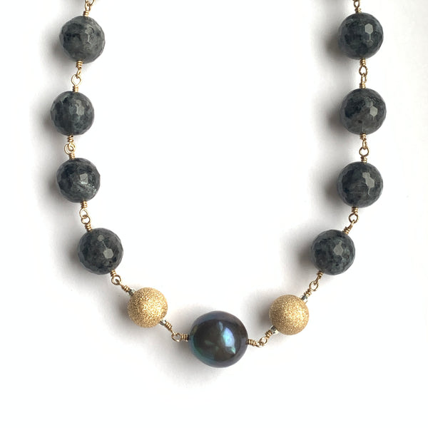 Labradorite, Baroque Peacock Pearl, 14k Gold Fill & Sterling Silver Necklace
