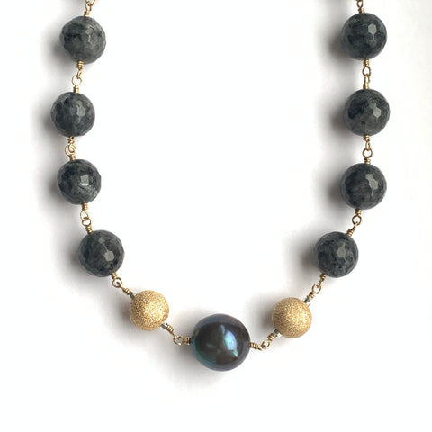 Labradorite, Baroque Peacock Pearl, 14k Gold Fill & Sterling Silver Necklace