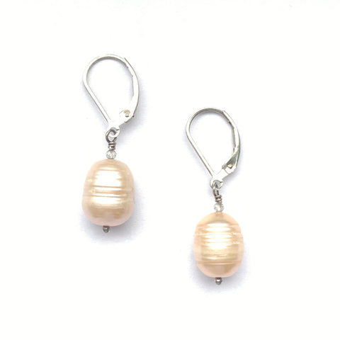 Small Ringed Baroque Pearl Earrings With Labradorite on Sterling Silver