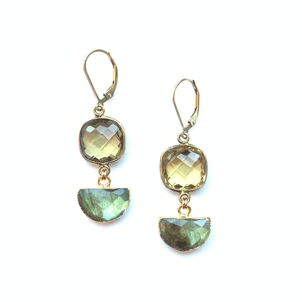 Solid Design Studios Labradorite & Smoky Quartz Double Drop Earrings