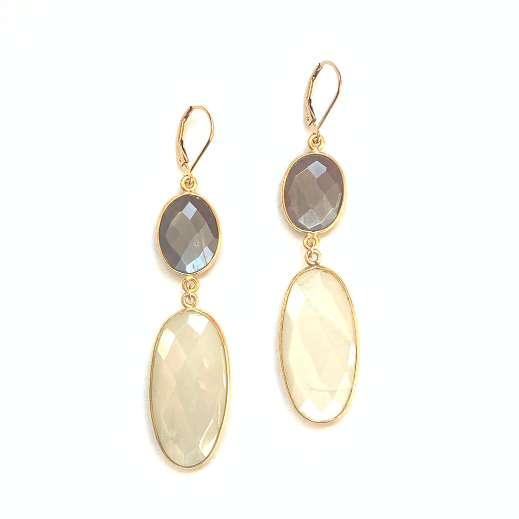 Solid Design Studios White & Chocolate Moonstone Double Oval Earrings