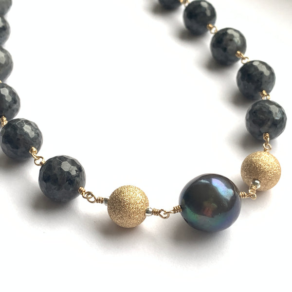 Labradorite, Baroque Peacock Pearl, 14k Gold Fill & Sterling Silver Necklace