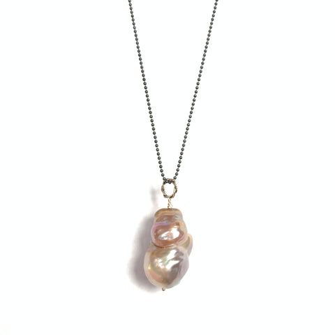 Solid Design Studios Ultra Baroque Pearl Necklace - Iridescent Pearl on 27-Inch Oxidized Sterling Chain