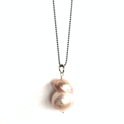 Solid Design Studios Ultra Baroque Pearl Necklace - Iridescent Pearl on 27-Inch Oxidized Sterling Chain