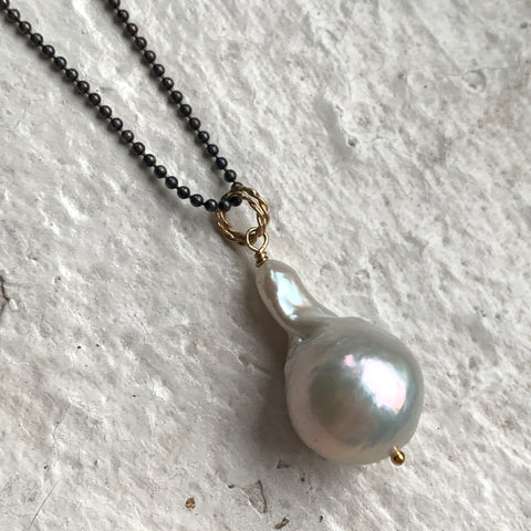 Ultra Baroque Pearl Necklace - Ivory Pearl on 32 1/2-Inch Oxidized Sterling Chain