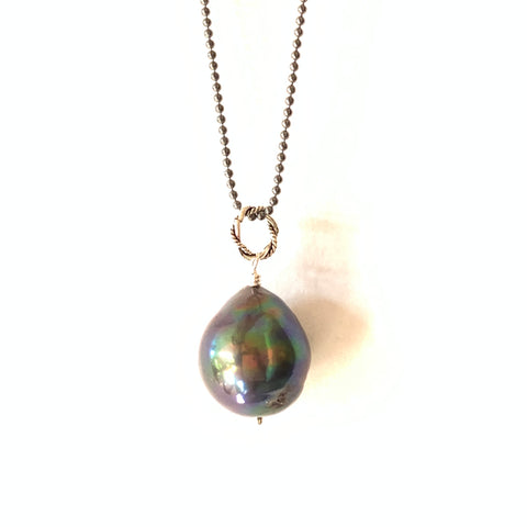 Solid Design Studios Ultra Baroque Pearl Necklace - Peacock Pearl on 29-Inch Oxidized Sterling Chain