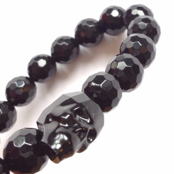 Solid Design Studios Swarovski Crystal Skull With Onyx Stretch Bracelet