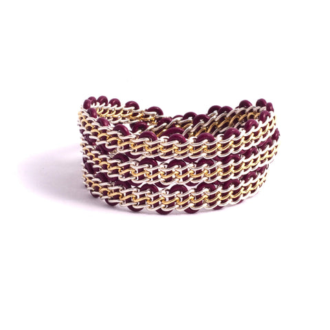 Braemar Wrap Bracelet — Sterling Silver & Gold-Filled on Burgundy Leather