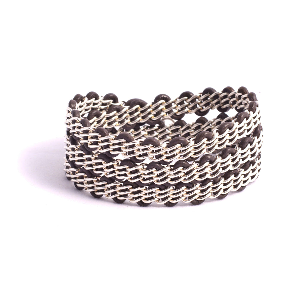 Braemar Wrap Bracelet — Sterling Silver Chain on Grey Leather