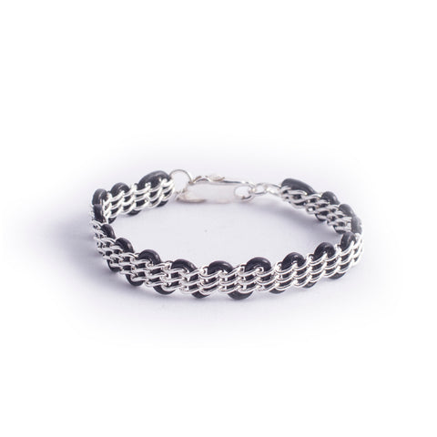 Cornelia Bracelet — Sterling Silver Chain on Black Leather