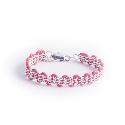 Cornelia Bracelet — Sterling Silver Chain on Flamingo Pink Leather