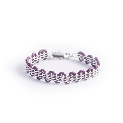 Cornelia Bracelet — Sterling Silver Chain on Metallic Grape Leather