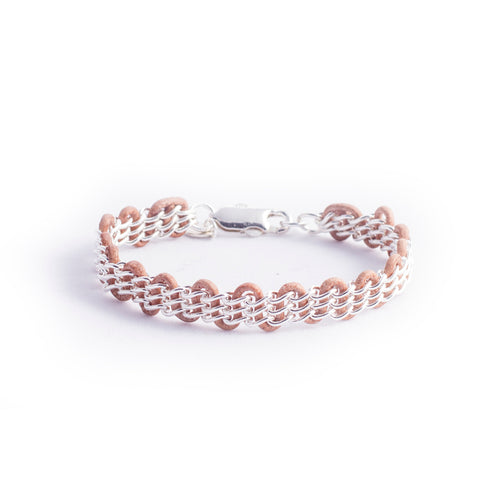 Cornelia Bracelet — Sterling Silver Chain on Natural Leather