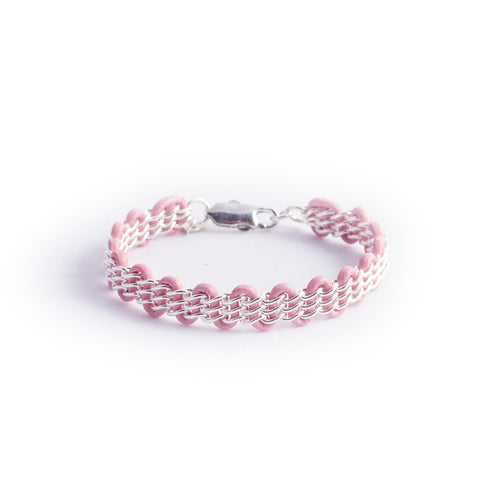 Cornelia Bracelet — Sterling Silver Chain on Powder Pink Leather