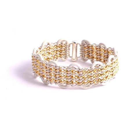 Galway Bracelet — Sterling Silver & 14k Gold-Filled Chain on White Leather