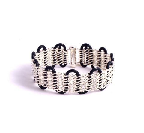 Galway Bracelet — Sterling Silver Chain on Midnight Blue Leather