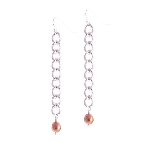 Gleason III Earrings — Sterling Silver Chain With Copper Pearls