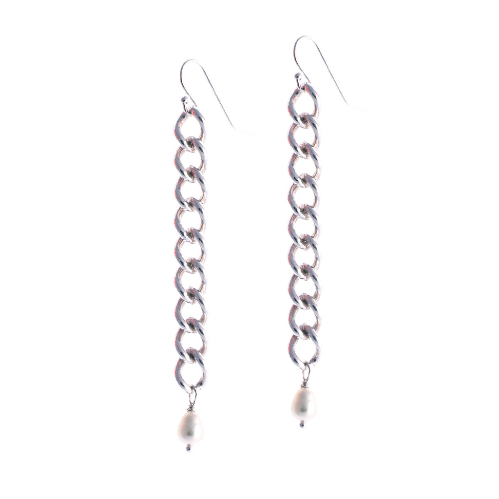 Gleason III Earrings — Sterling Silver Chain With Ivory Pearls