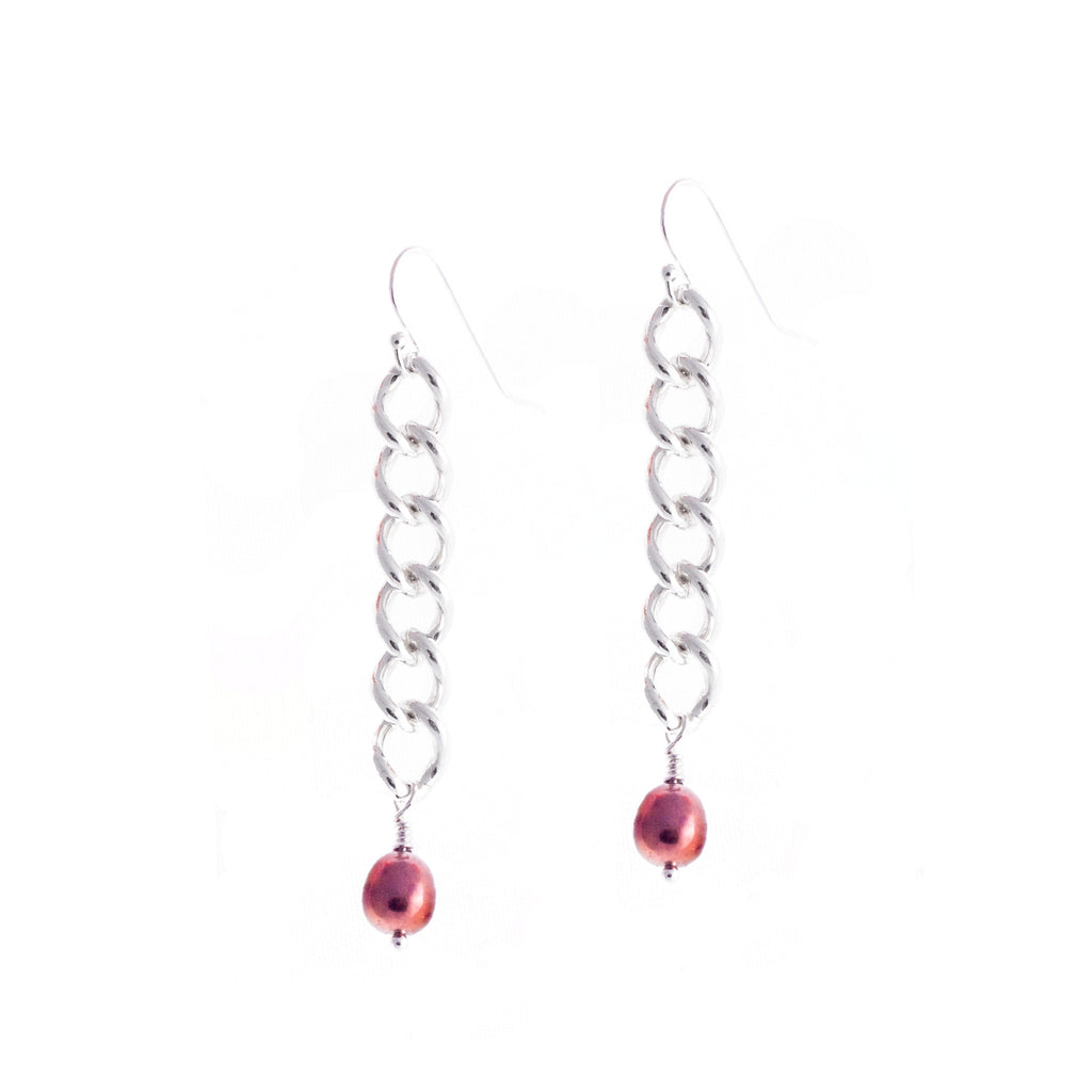 Gleason II Earrings — Sterling Silver Chain With Copper Pearls