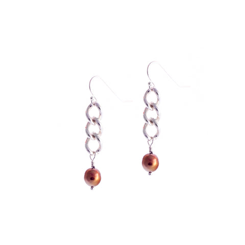 Gleason I Earrings — Sterling Silver Chain With Copper Pearls
