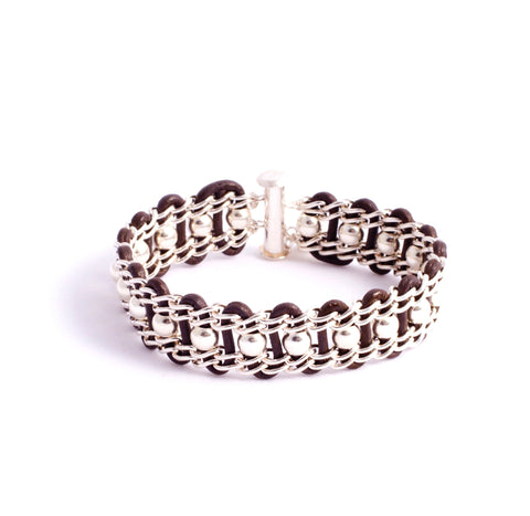Halifax Bracelet — Sterling Silver Chain With Sterling Beads on Grey Leather