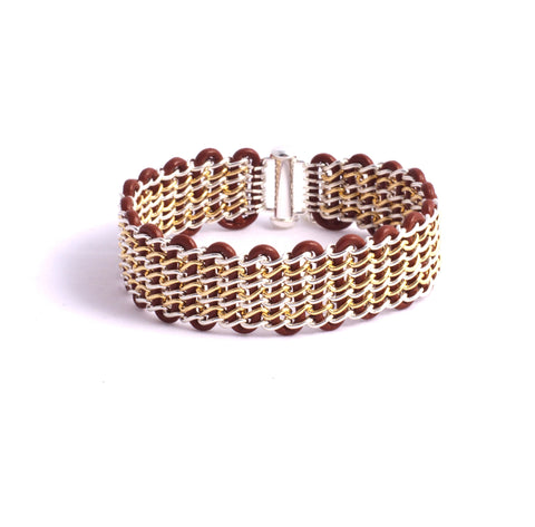 Lanham Bracelet — Sterling Silver & 14k Gold-Filled Chain on Saddle Leather