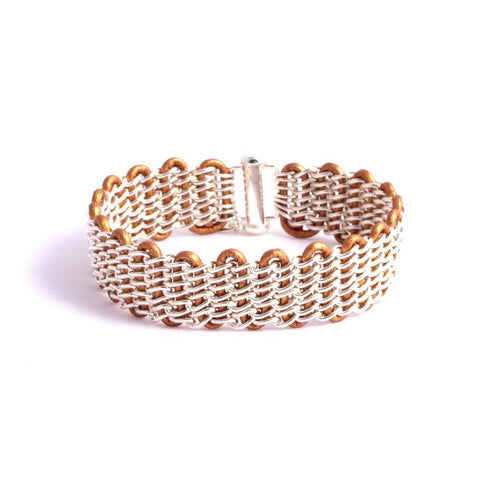 Lanham Bracelet — Sterling Silver Chain on Metallic Copper Leather