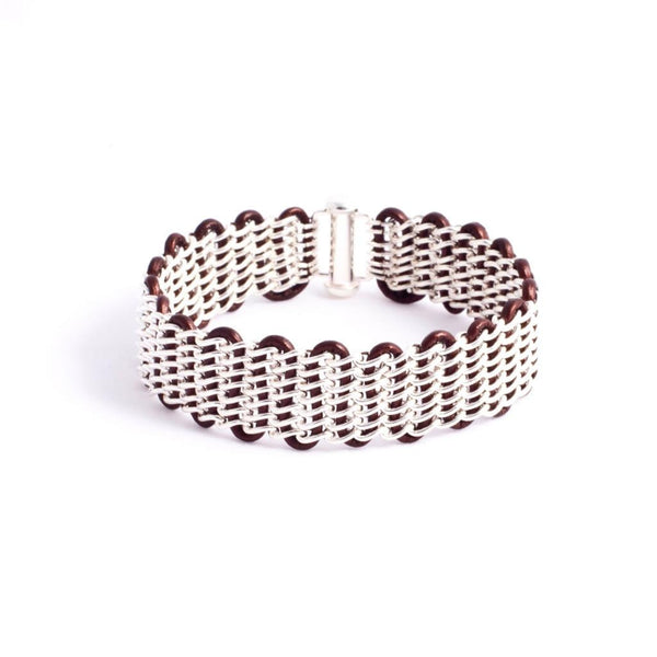 Lanham Bracelet — Sterling Silver Chain on Metallic Espresso Leather