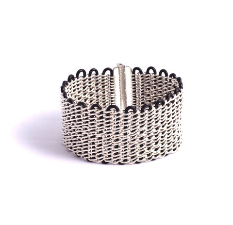 Maddox Cuff - Sterling Silver on Black Leather
